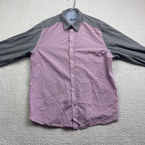 Lacoste Shirt Mens 44 Gingham Color Block Check Pink Button Down Long Sleeve - Picture 7 of 15